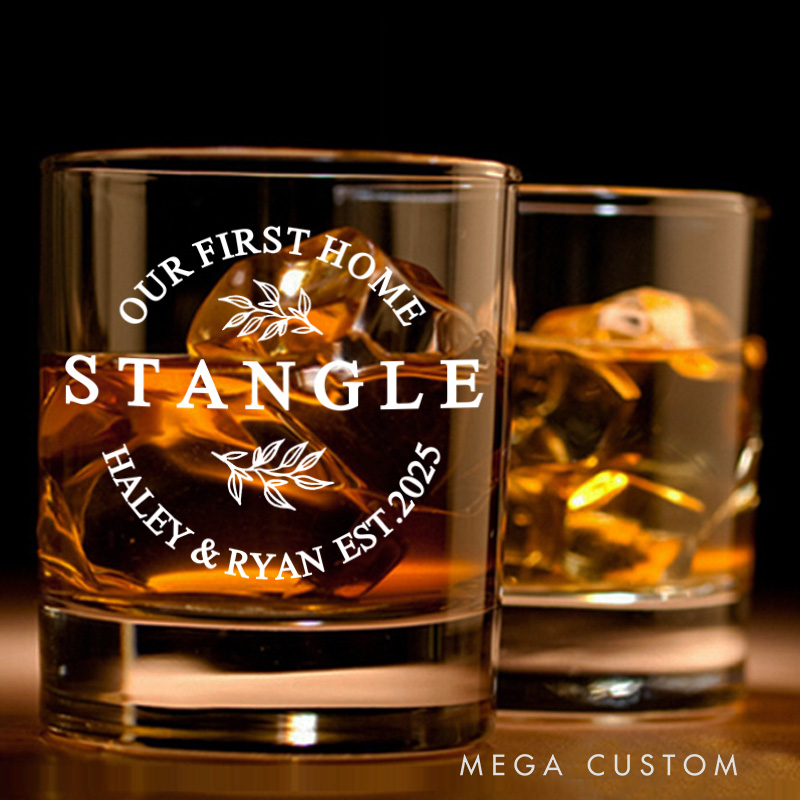 Personalized Our First Home Whiskey Glass Custom Engraved His and Hers Housewarming Bourbon Glasses Wedding New Home Cup Moving House Gift Homeowner