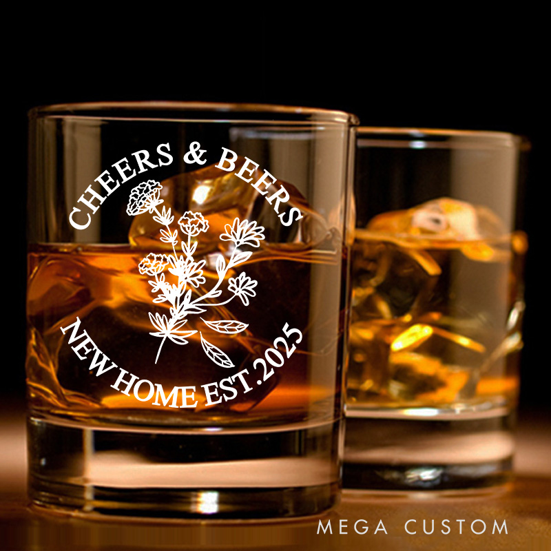 Personalized New Home Whiskey Glass Engraved Custom Cheers and Beers Housewarming Bourbon Glasses Wedding New Home Moving House Gift for Homeowner