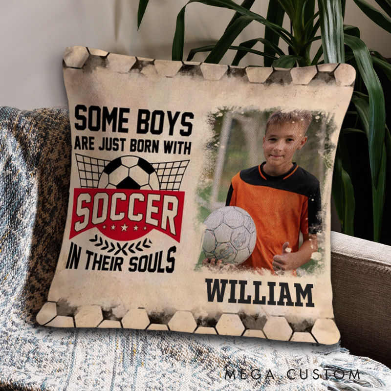 Personalized Soccer Throw Pillow with Custom Photo, Name, and Inspiring Quote