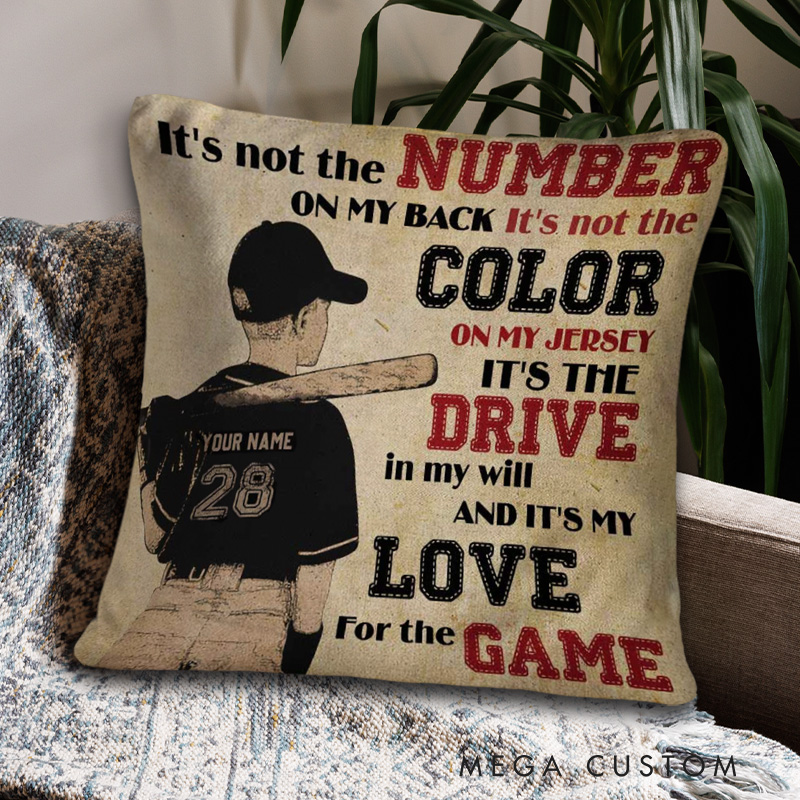Personalized Baseball Theme Throw Pillow with Custom Name, Number, and Passionate Quote