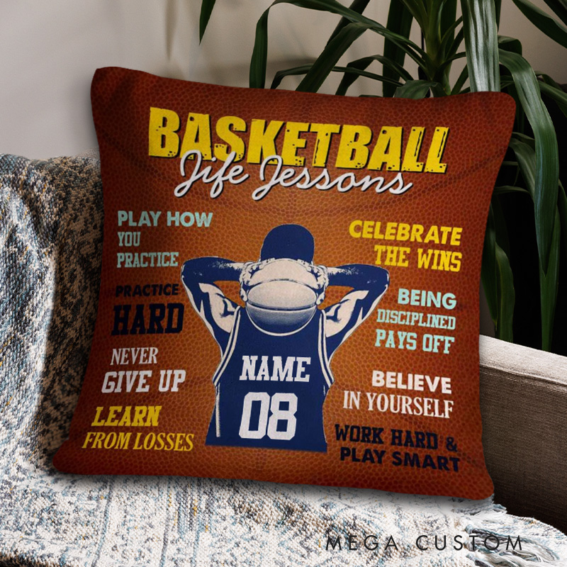 Personalized Basketball Throw Pillow with Custom Name and Jersey Number