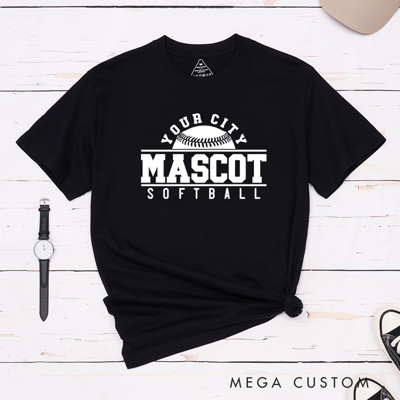 Personalized Softball Team T-Shirt Design Featuring Custom City Name Team Name Bold Typography and Central Softball Graphic