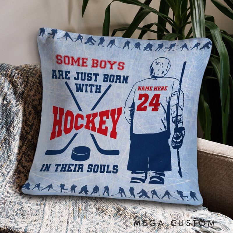 Personalized Ice Hockey Throw Pillow with Custom Name and Number for Sports Lover