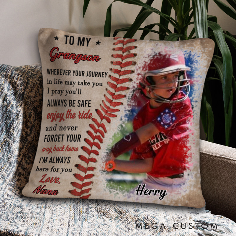 Personalized Baseball Theme Throw Pillow with Custom Photo and Heartfelt Message