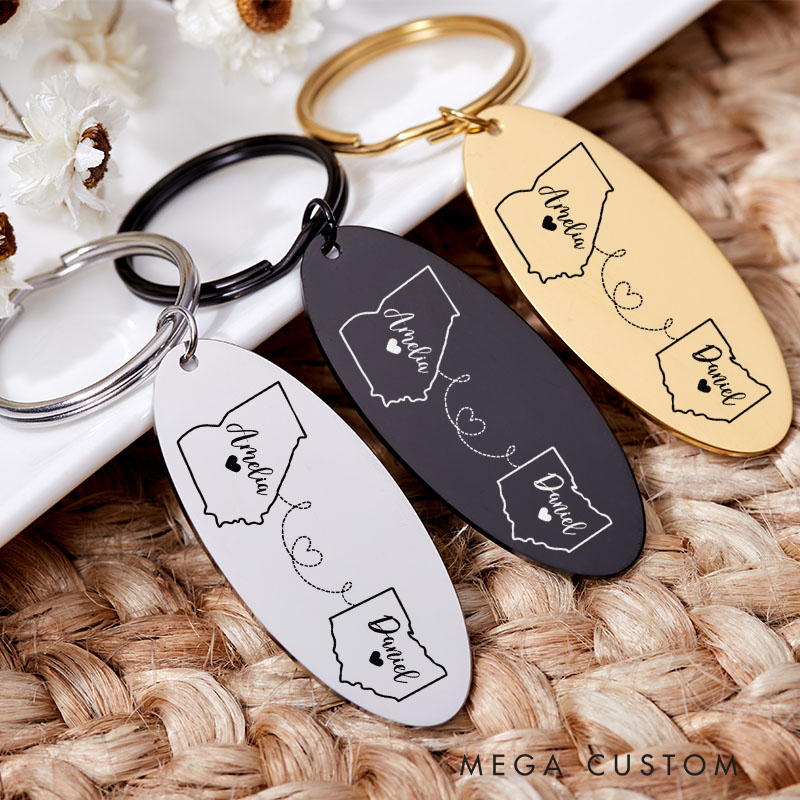 Personalized Country Keychain Housewarming Keychain to Home Keyring State Keychain College Student Moving Housewarming Gift Moving in Present
