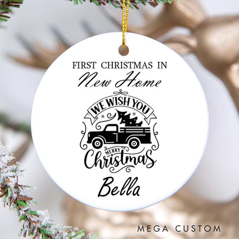 Personalized First Christmas in New Home Ceramic Ornament Personalized Name and Vintage Truck Design Custom Housewarming Gift Christmas Gift