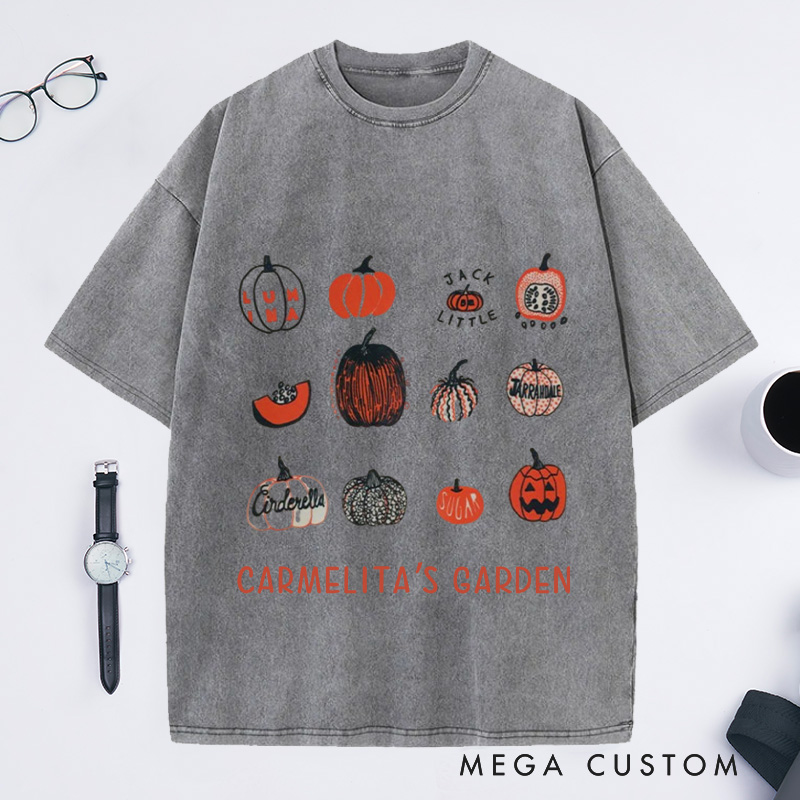 Personalized Pumpkin Washed T-Shirts with Name Halloween Shirt Screen Print Shirt Gardening Lovers Gift Gardener Gift