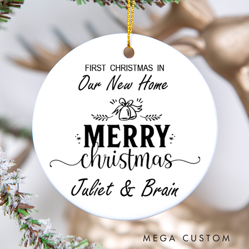 Personalized First Christmas in Our New Home Ceramic Ornament Personalized Names and Merry Christmas Design Housewarming Gift Holiday Decor Keepsake
