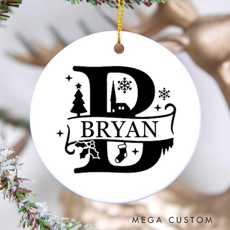 Personalized Christmas Ceramic Ornament for New Home Custom Name and Initial Design Perfect Housewarming Gift Christmas Gift