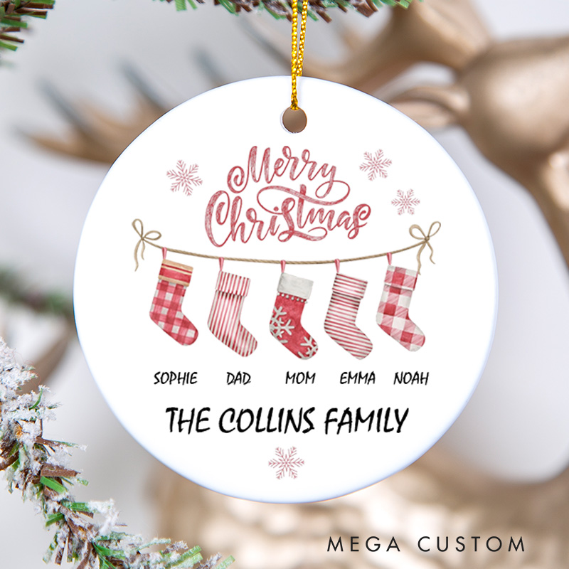 Personalized Merry Christmas Ceramic Ornament for New Home Custom Family Name and Stockings Design Perfect Housewarming Gift Holiday Decor