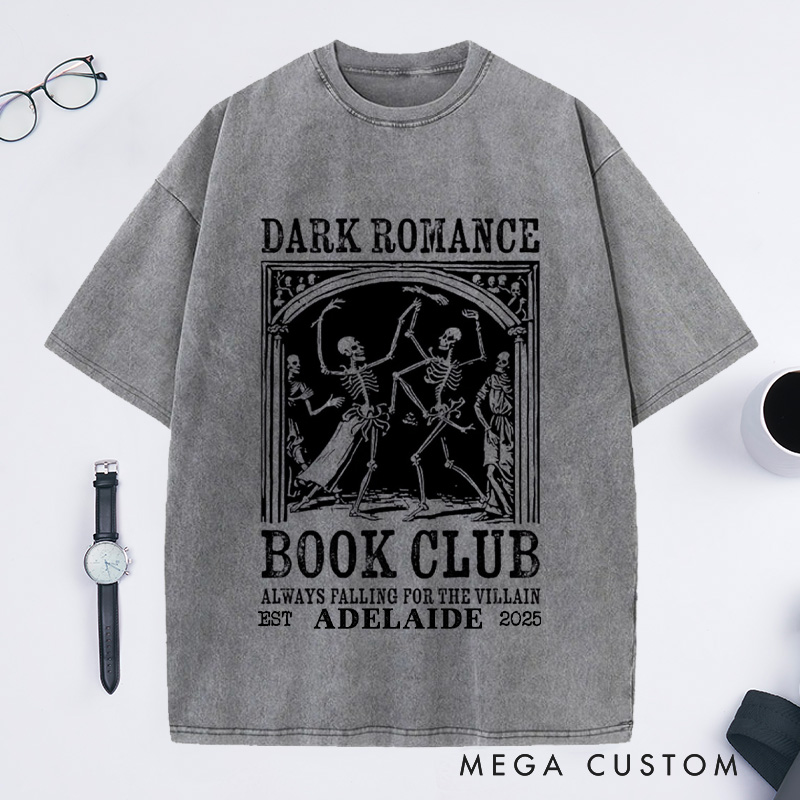 Personalized Dark Romance Book Club Washed T-Shirts, Trendy Literature Shirt Romance Book Shirt Dark Academia Tee Book Lover Gift