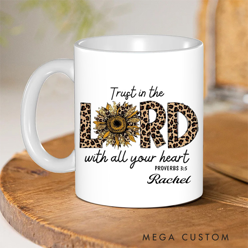 Personalized Trust In the Lord with All Your Heart Leopard Christian Ceramic Mug with Name Religious Gift Birthday Gift for Women