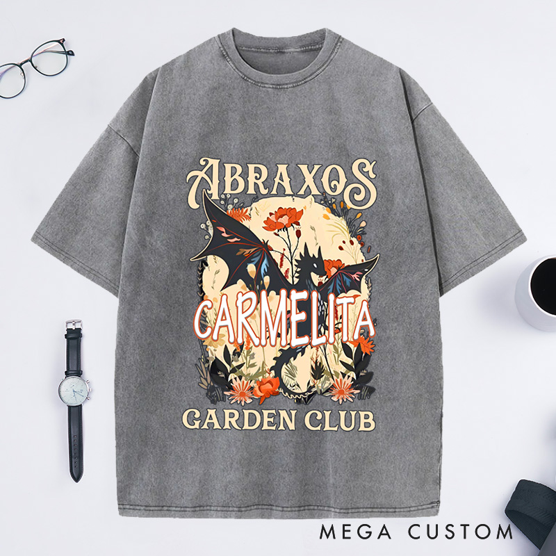Personalized Garden Club Washed T-Shirts Fantasy Book Lover Shirt Bookish Gift Flower Shirt Dragon Shirt Gardener Gift
