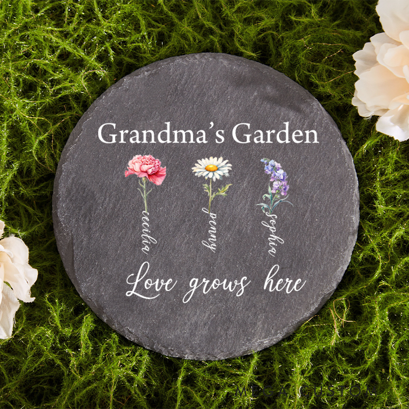 Personalized Memorial Garden Stone for Loss of Loved One Memorial Gift Custom Grandma's Garden Birth Flower Garden Rock Sympathy Condolences Gift