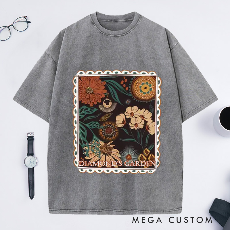 Personalized Boho Floral Cottagecore Washed T-Shirts Fall Flowers Nature Shirt Wildflower Garden Shirt Gift for Flower Lover Gift Plant Lover Gift