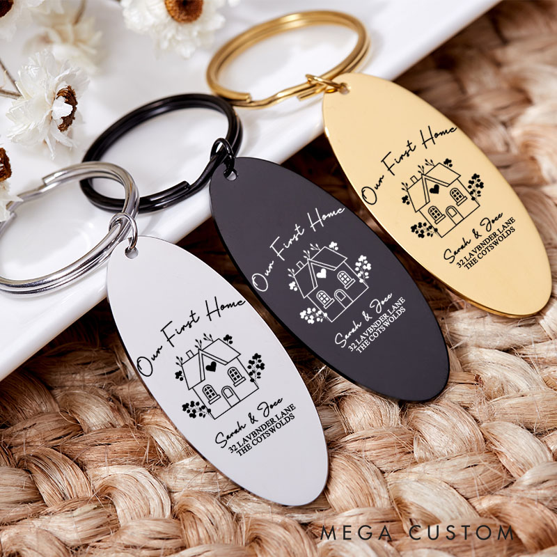 Personalized Our First Home Couples Keyring Engraved House Warming Keychain Moving House Gift New Home Key Ring Gift for Homeowner Housewarming Gift
