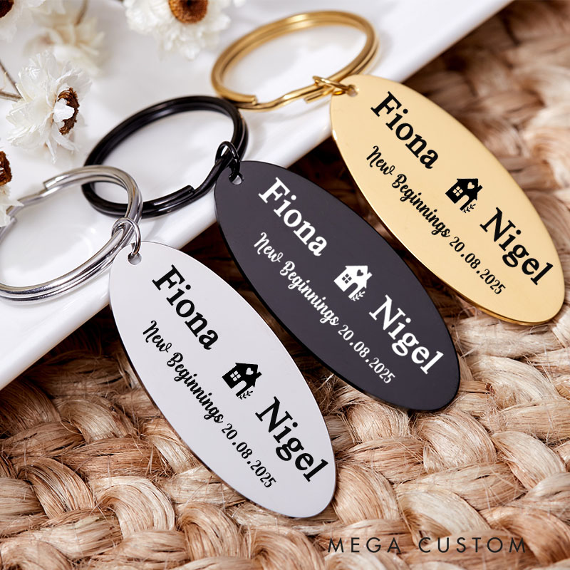 Personalized New Home Couples Keyring with Name Engraved New Home Keychain New Beginnings Gift Moving House Gift for Homeowner Housewarming Gift