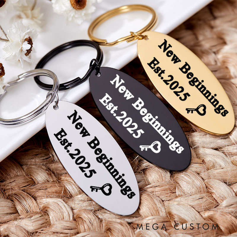 Personalized New Beginnings Keychain Custom House Warming Key Chain New Home Keyrings Moving House Gift for Homeowner First Home Housewarming Gift