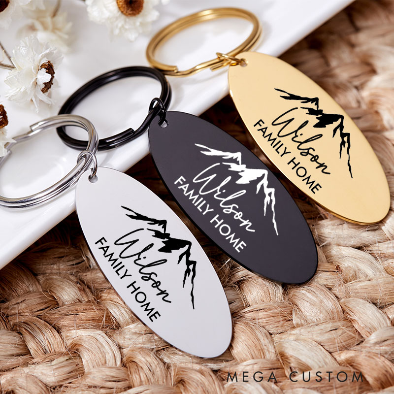Personalized New Home Keychain with Family Name Engraved House Warming Key Chain First Home Keyring Moving House Gift for Homeowner Housewarming Gift