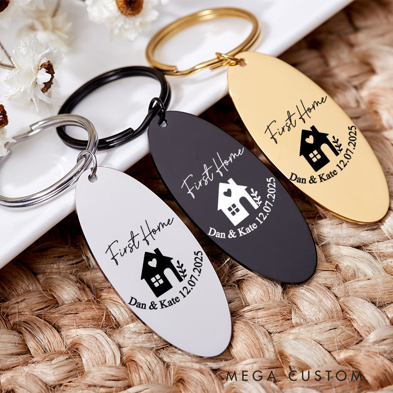 Personalized First Home Couples Keyring with Name His and Hers Keyring House Warming Key Chain Moving House Gift for Homeowner Housewarming Gift