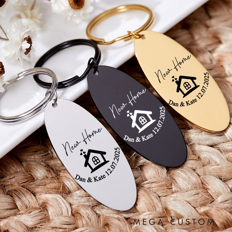 Personalized New Home Couples Keyring with Name and Date House Warming Keychain Moving House Gift His and Hers Keyring Housewarming Gift for Homeowner