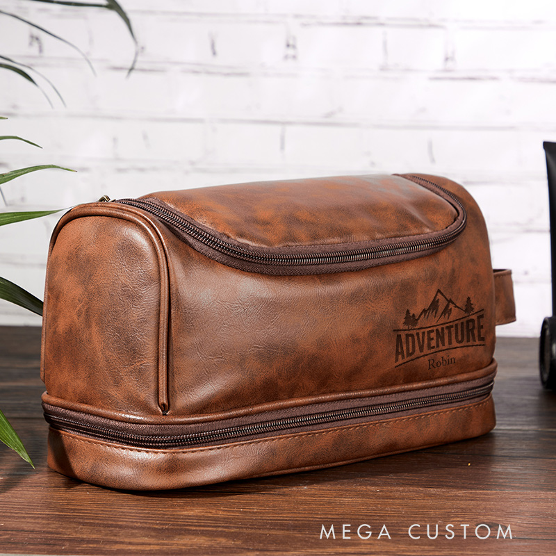 Personalized Adventure Toiletry Bag Leather Toiletry Bag Gift for Traveling Lovers Cool Travel Lover Gift for Him