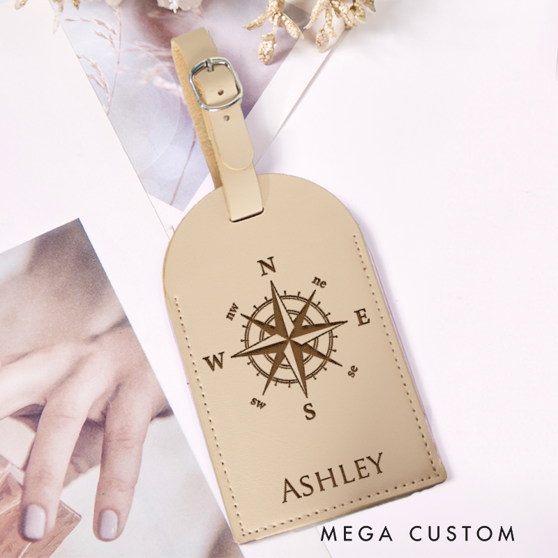 Personalized Traveling Leather Luggage Tags Gift for Traveling Lovers Travel Gift Compass Design Luggage Tag