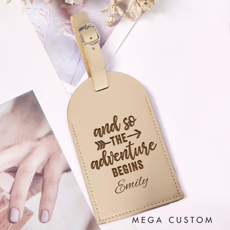 Personalized And So the Adventure Begins Leather Luggage Tags Gift for Traveling Lovers Travel Gift