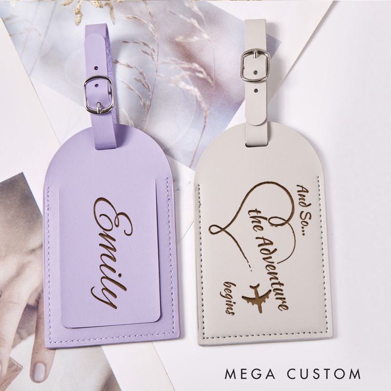Personalized Adventure Begins Leather Luggage Tag for Traveling Lovers Custom Travel Gift