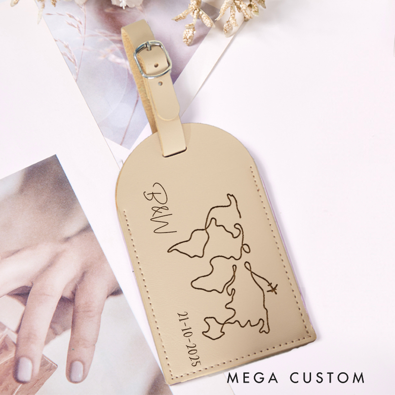 Personalized Traveling Leather Luggage Tag for Traveling Lovers Vacation Gift World Map Luggage Tag