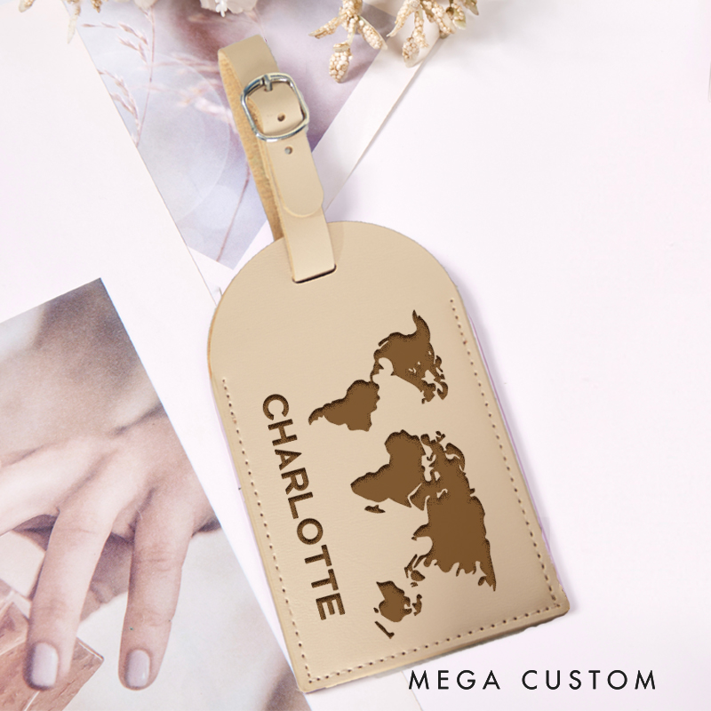 Personalized World Map Traveling Leather Luggage Tag for Traveling Lovers Vacation Gift