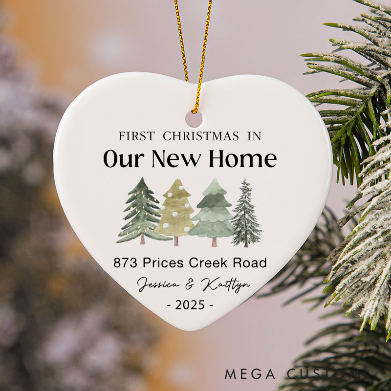 Personalized Housewarming Gift First Christmas in Our New Home Heart Ornament with Custom Name Address