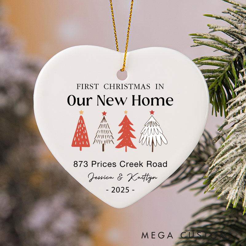 Personalized Housewarming New Home First Christmas Ornament Heart Design with Custom Name Address Date