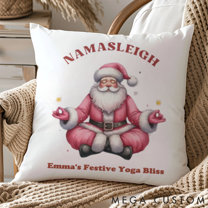 Personalized Namasleigh Yoga Pillows with Santa Meditation Design Custom Name Yoga Pillows Gift Idea for Yoga Lover