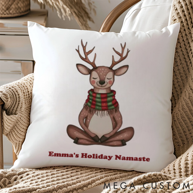Personalized Yoga Pillows with Meditative Christmas Reindeer Design Custom Name Yoga Pillows Gift Idea for Yoga Lover