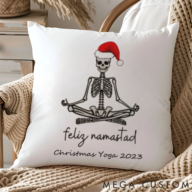 Personalized Feliz Namastad Yoga Pillows with Fun Skeleton Design Custom Name Yoga Pillows Gift Idea for Yoga Lover