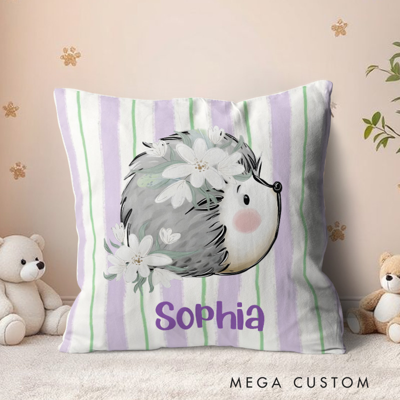 Personalized Hedgehog animal baby birth announcement pillow