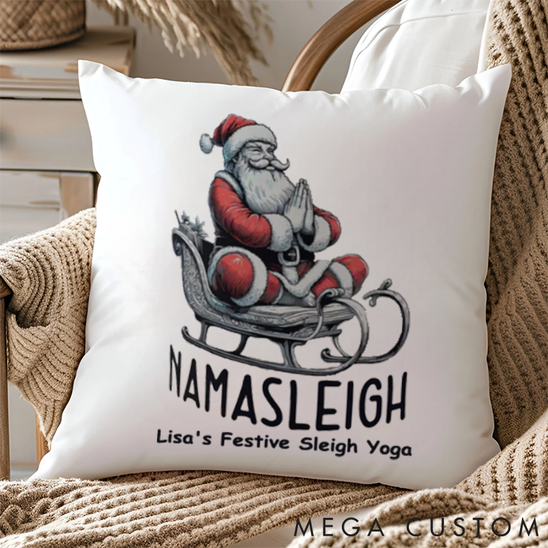 Personalized Namasleigh Yoga Pillows with Santa Meditation on Sleigh Custom Name Yoga Pillows Gift Idea for Yoga Lover and Christmas Decor