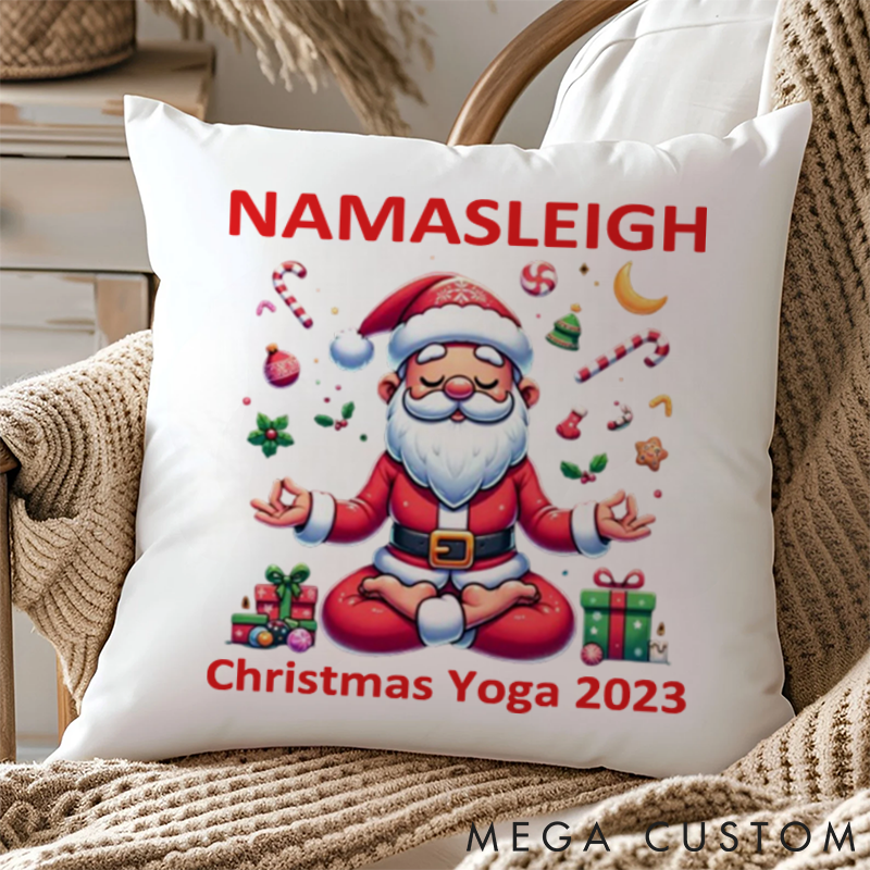 Personalized Namasleigh Christmas Yoga Pillows with Santa Meditation Design Custom Name Yoga Pillows Gift Idea for Yoga Lover and Christmas Decor