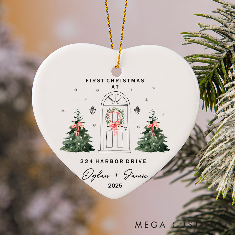Personalized Housewarming First Christmas Ornament at Our New Home with Custom Name Address Year Keepsake Gift