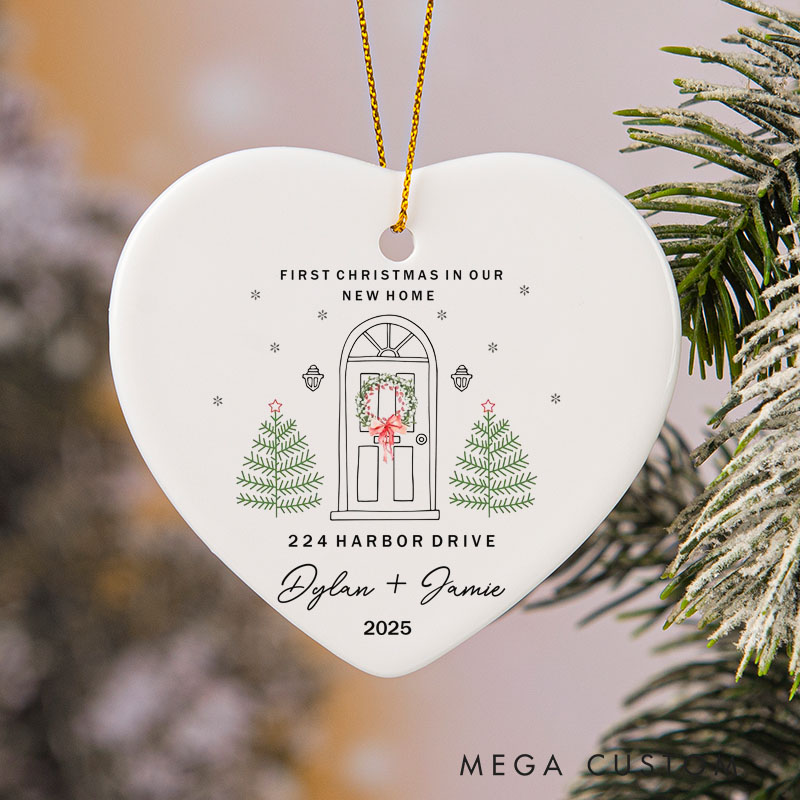 Personalized Housewarming First Christmas Ornament in Our New Home with Custom Name Address Year Home Decor