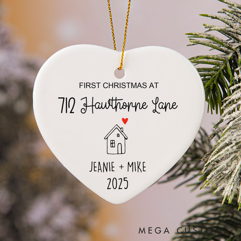Personalized Custom Name Address Year Housewarming Ornament for First Christmas at Our New Home Gift