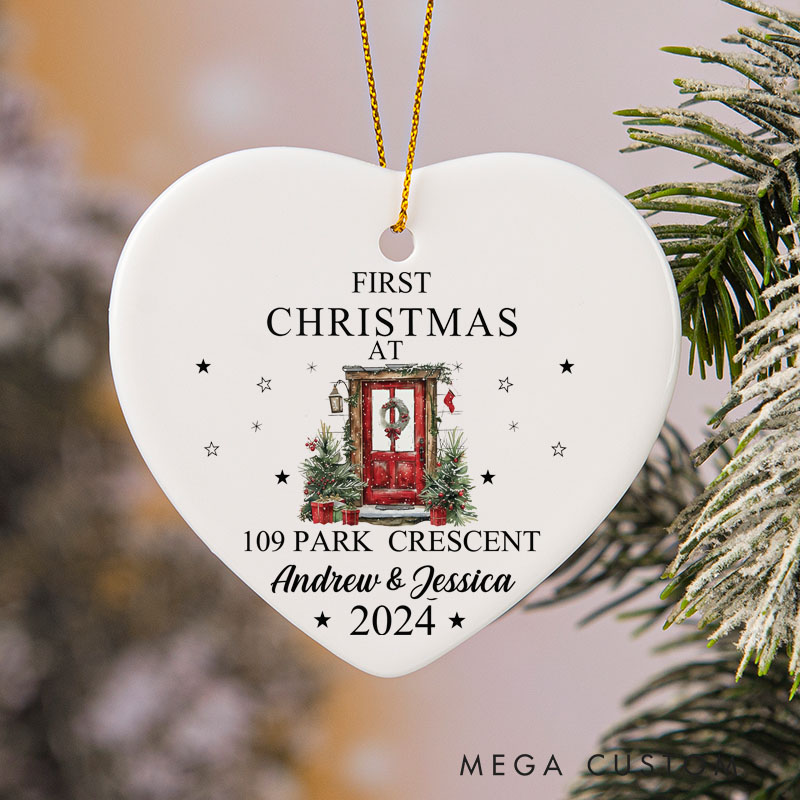 Personalized First Christmas at New Home Ornament Customizable Name Address Year Couple Gift