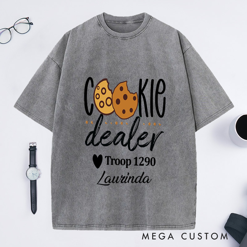 Personalized Cookie Dealer Washed T-Shirts Custom Cookie Dealer Troop Number Shirt