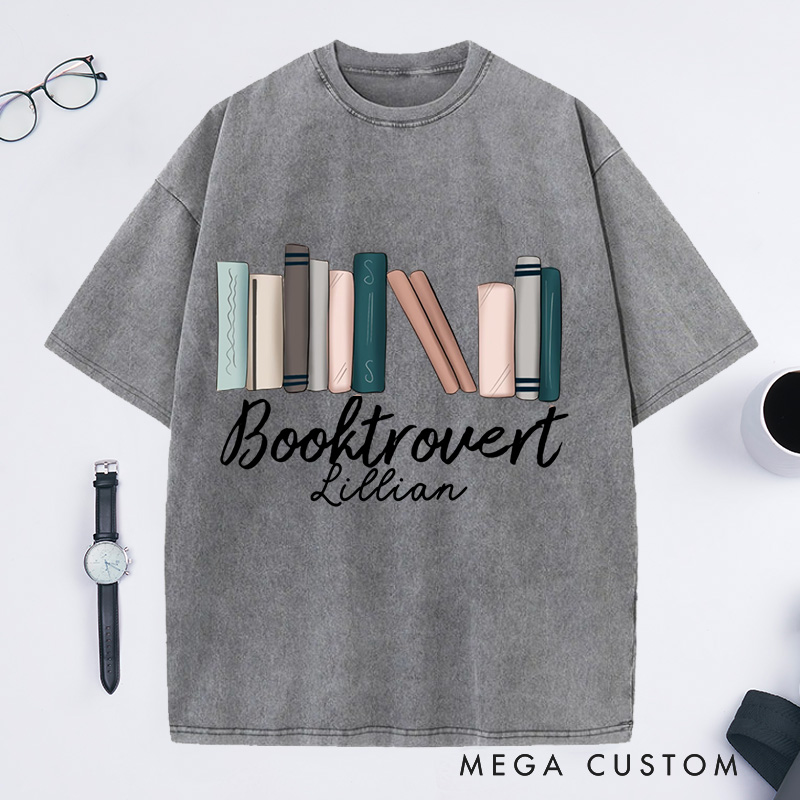 Personalized Booktrovert Washed T-Shirts Reader Gifts Shirt Book Lover Gift