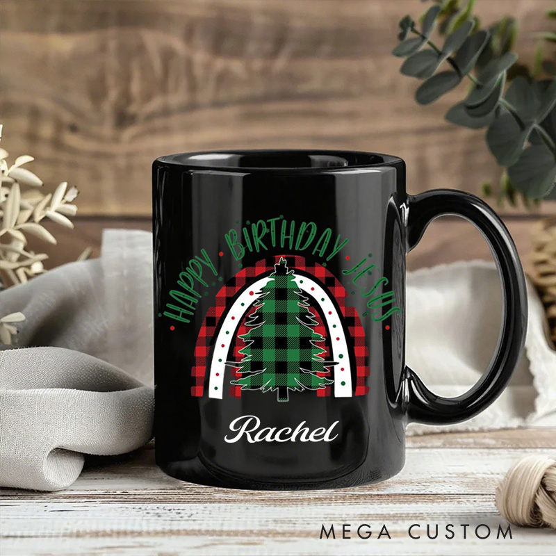 Personalized Happy Birthday Jesus Ceramic Mug with Name Christmas tree Coffee Mug Christian Christmas Gift