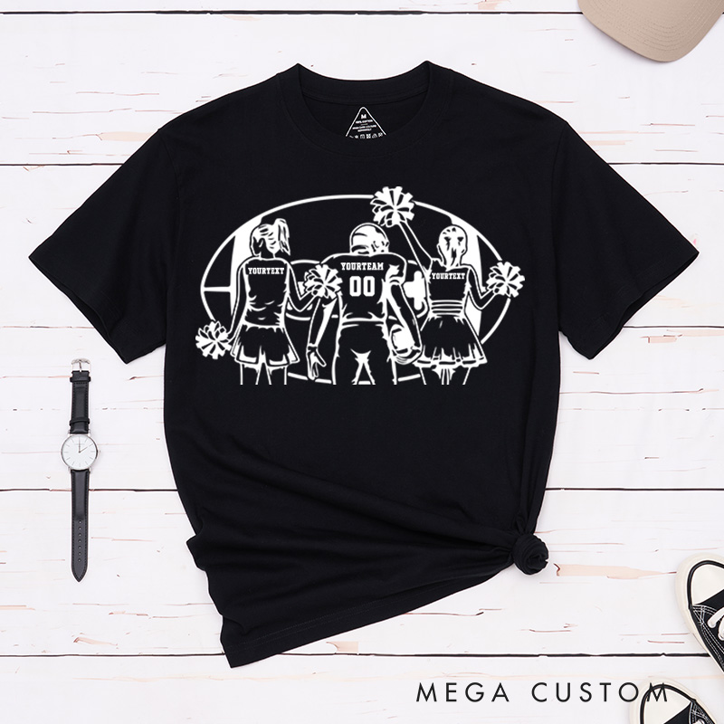 Personalized American Football Cheerleader T-Shirts with Custom Player and 2 Cheerleader Name and Number
