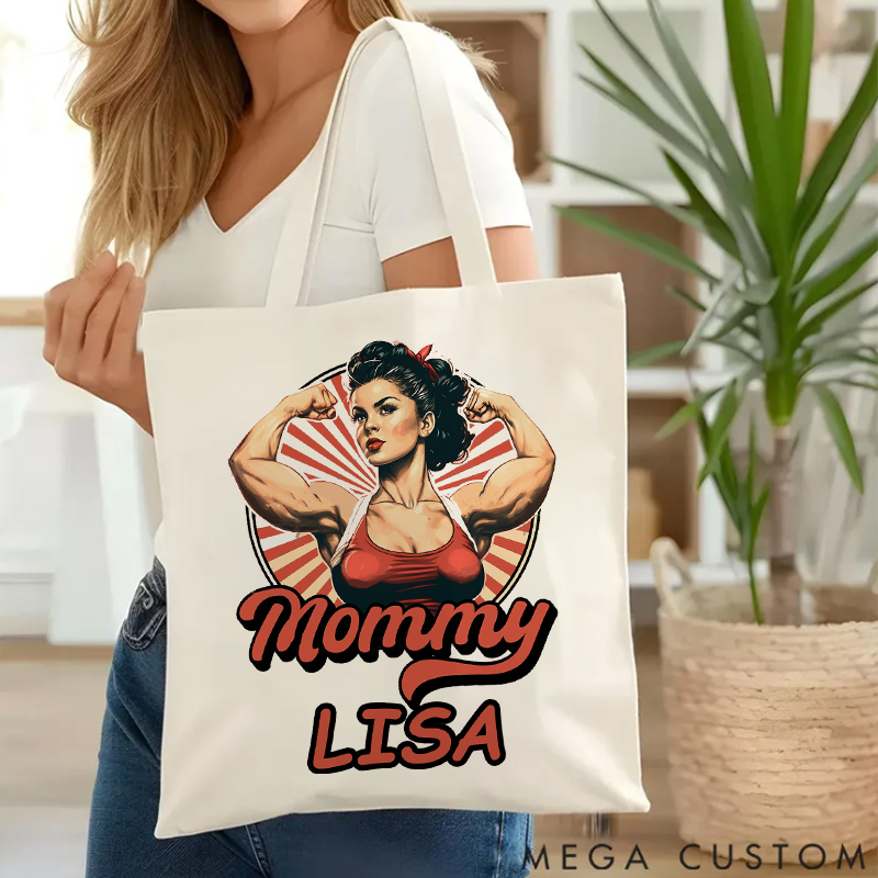 Personalized Gym Tote Bag with Empowering Mom Themed Fitness Graphic for Fitness Enthusiasts Bodybuilders and Gym Lovers
