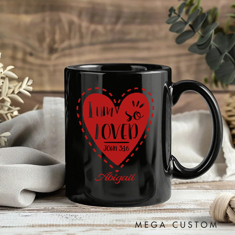 Personalized I am so loved John 3:16 Ceramic Mug with Name Birthday Gift for Christian Positive Affirmation Religious Gift for Christian