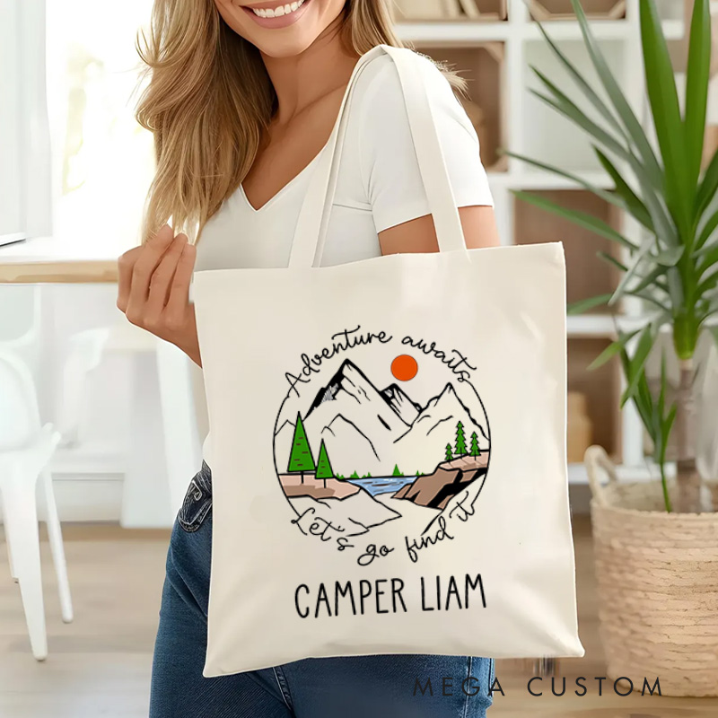 Personalized Adventure Awaits Tote Bag Nature Lovers and Explorers Bag Gift for Hiking Traveling